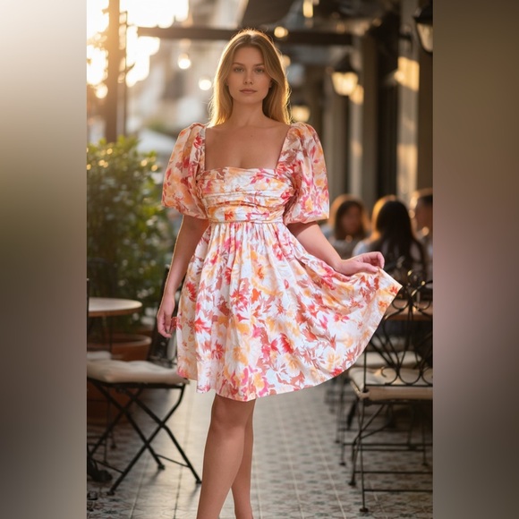 Abercrombie & Fitch Dresses & Skirts - Abercrombie & Fitch Pink and Orange Floral Square-Neck Mini Dress